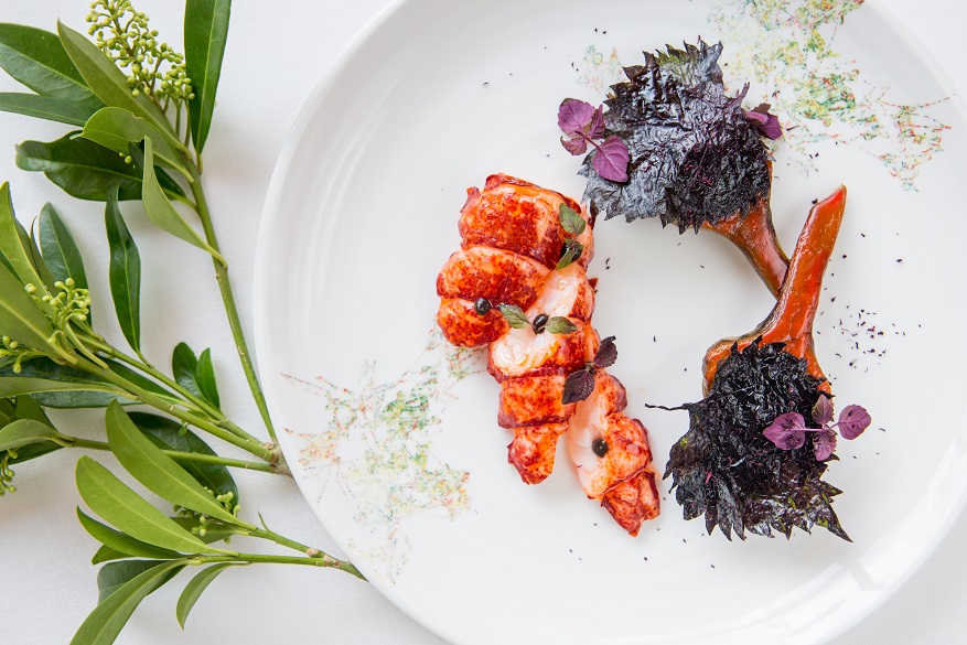 Native lobster, artichokes, red shiso and homardine sauce